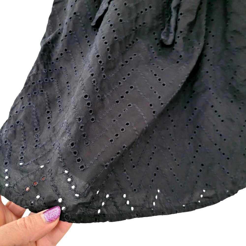 Gap Eyelet Off-The-Shoulder Cotton Dress Tie Waist Womens Size XS Black Pockets - Picture 8 of 8